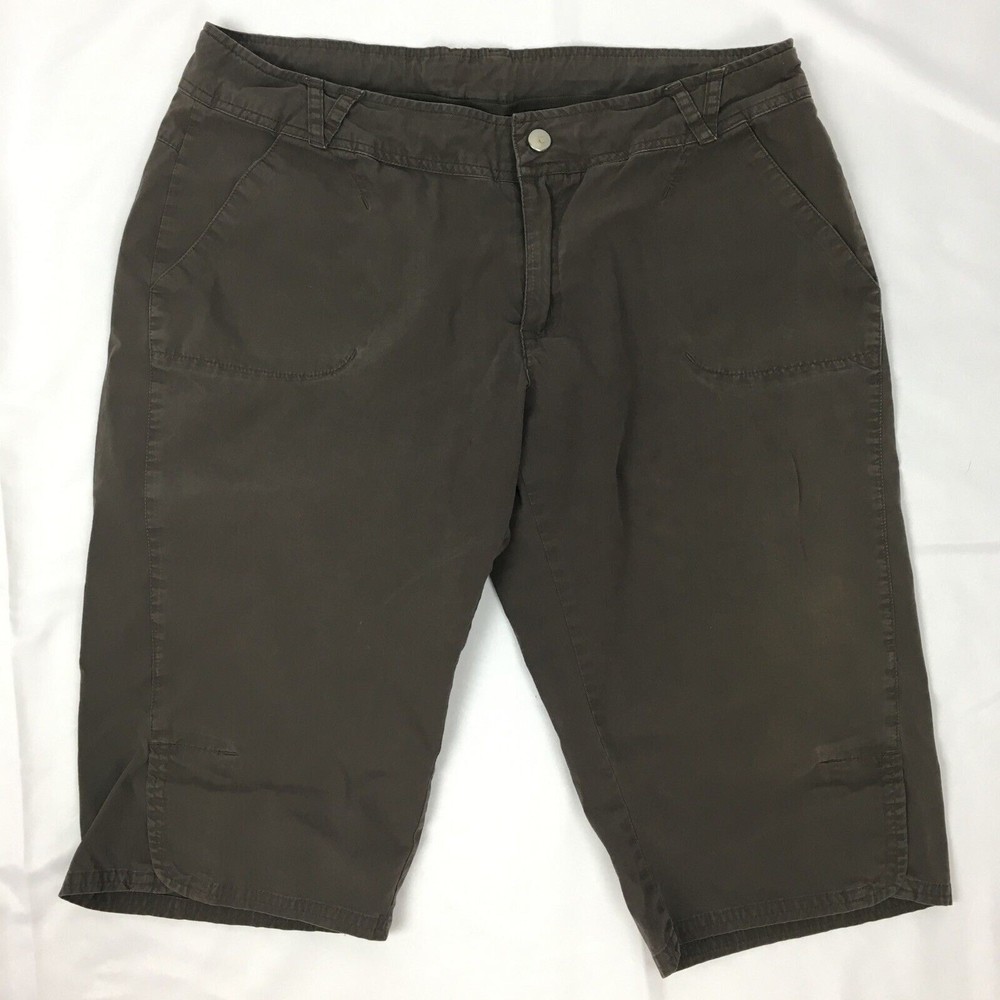 Lucy Women’s‎ MEDIUM Brown Cropped Capris Pants Drawstring Shorts 14” Inseam